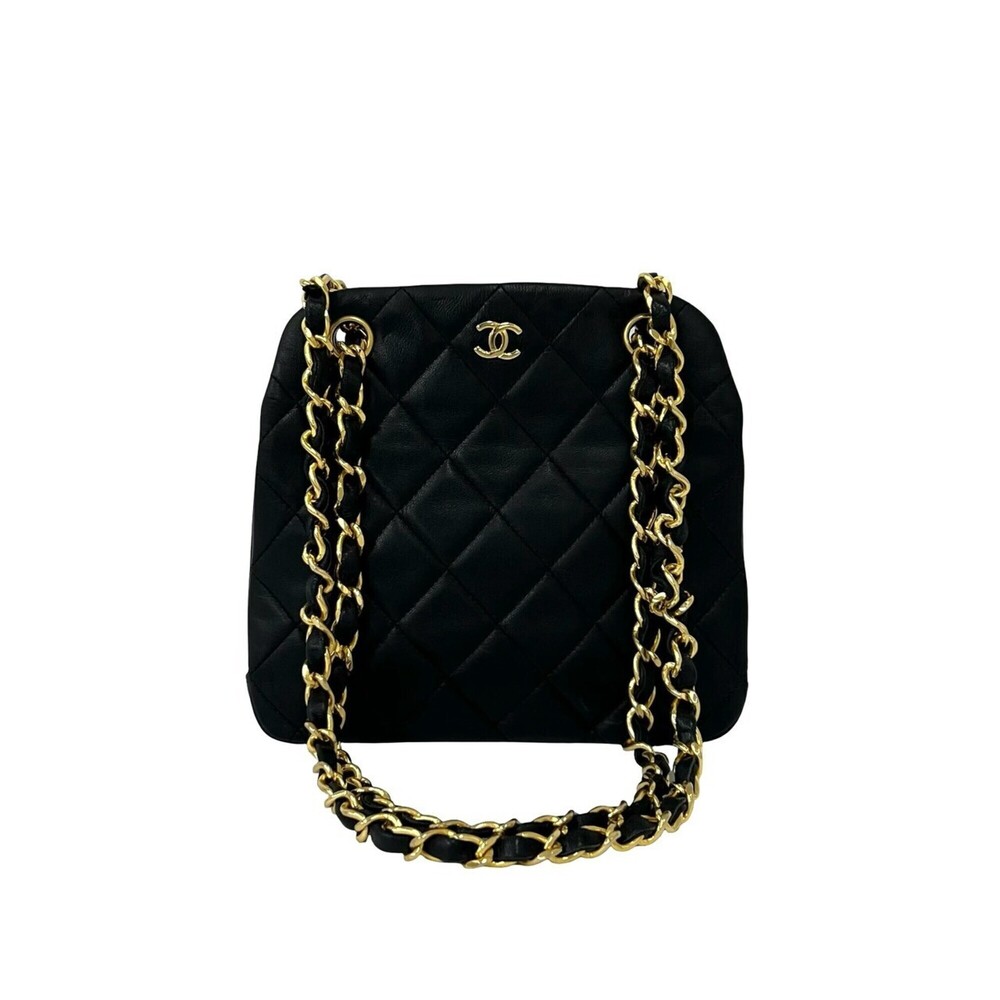 CHANEL Vintage Matelassé Coco Lambskin Clasp Shoulder Bag, Black 20988